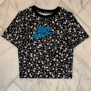 Nike Women’s Black and Blue Floral Tee